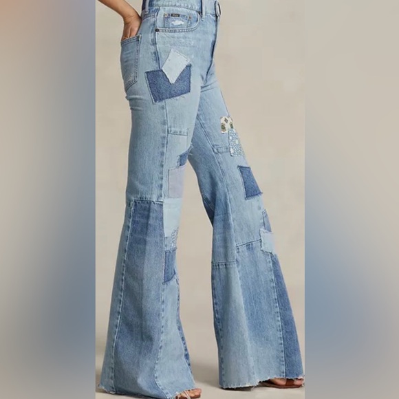 Ralph Lauren 🌟Patchwork Frayed High-Rise Flared Jeans New - Picture 8 of 9